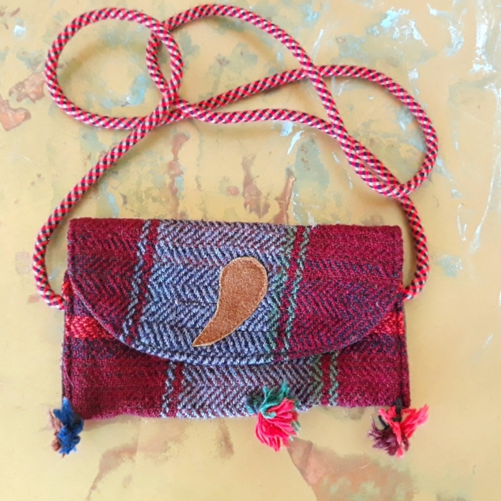 Vintage Handmade Boho Multicolor Woven Crossbody Bag
